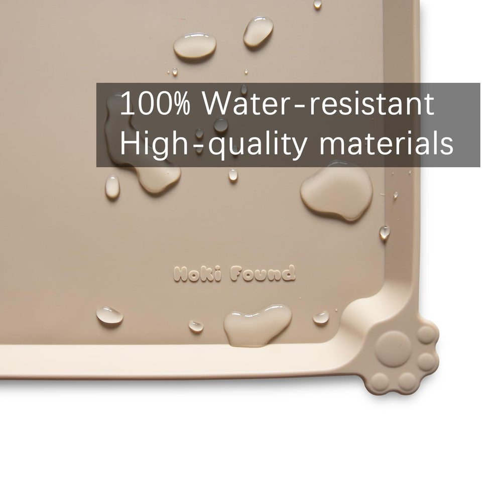 Hoki Found waterproof silicone pet mat close-up highlights spill resistance.