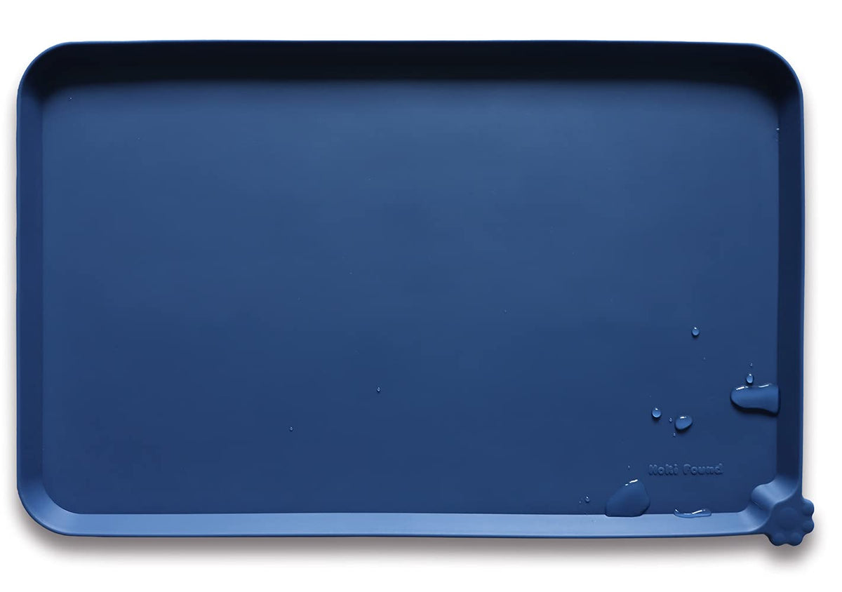 Hoki Found X-Large silicone pet food mats Indigo Ink front view prevents spills