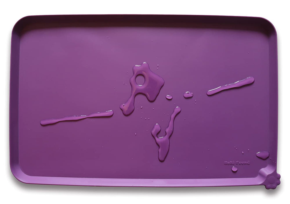 Hoki Found silicone pet mat eggplant front view; keeps bowls from sliding.