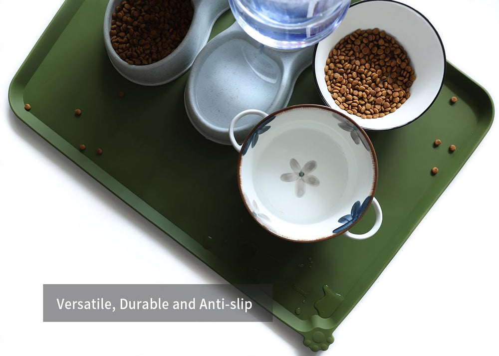 Hoki Found X-Large silicone pet food mat is dishwasher-safe for easy cleanup.