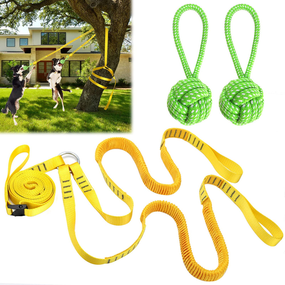 HOKINETY dog hanging bungee tug closeup showcasing durable nylon and twin-dog play safety