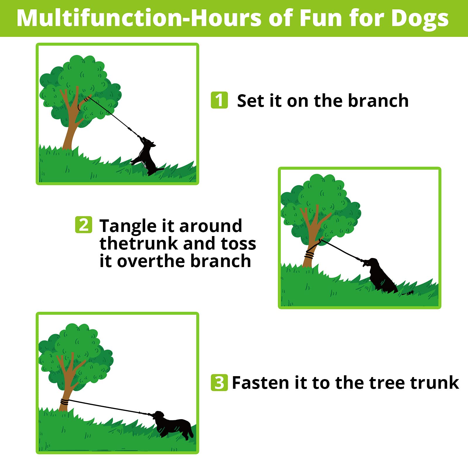 HOKINETY dog hanging bungee tug toy stays clean off ground during outdoor use