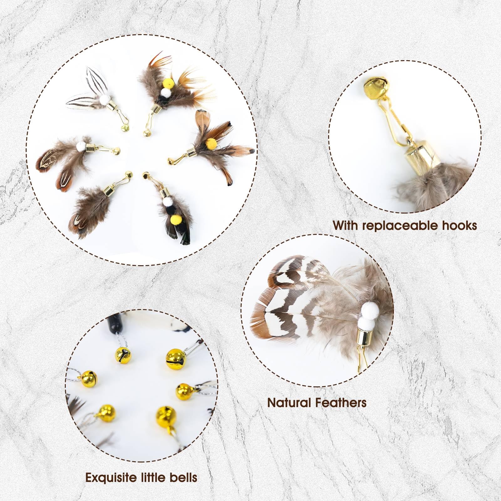 Hokoad cat feather refill with tinkle bell adds rustling attention grabbing sound.