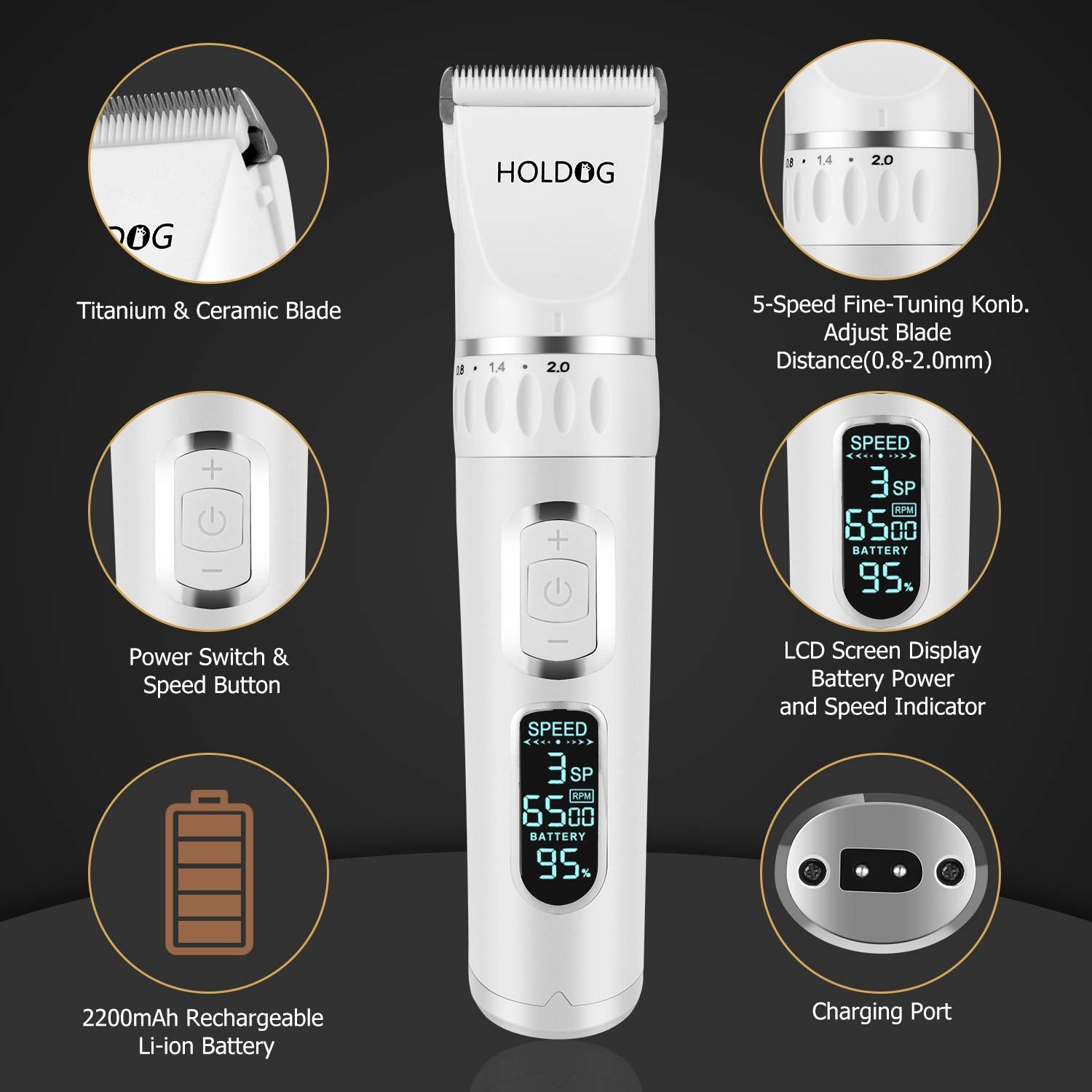 HOLDOG dog clippers with 33-teeth blade for efficient thick-coat grooming.
