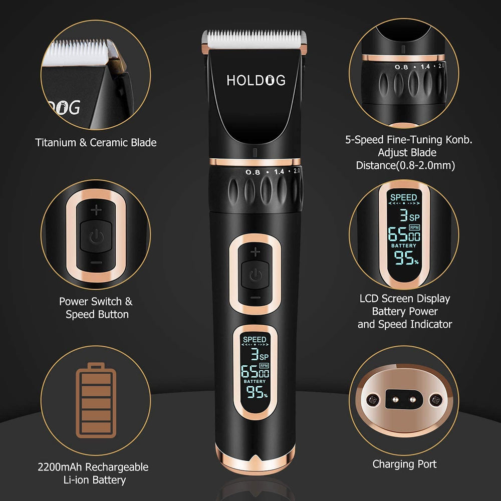 HOLDOG dog clippers blade detail highlighting titanium-ceramic 33-teeth blade for smooth cuts