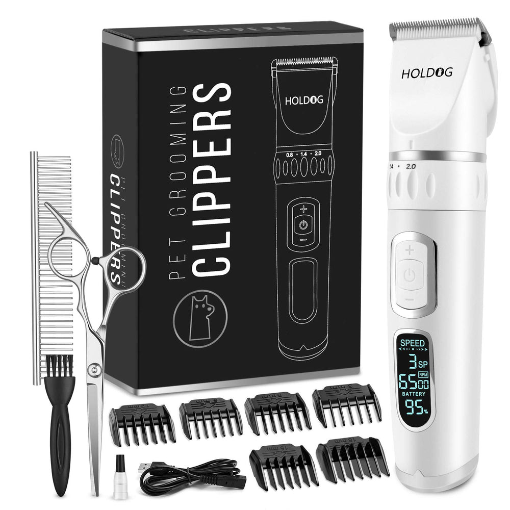 HOLDOG dog clippers with detachable titanium-ceramic blade delivering smooth cuts on thick coats.