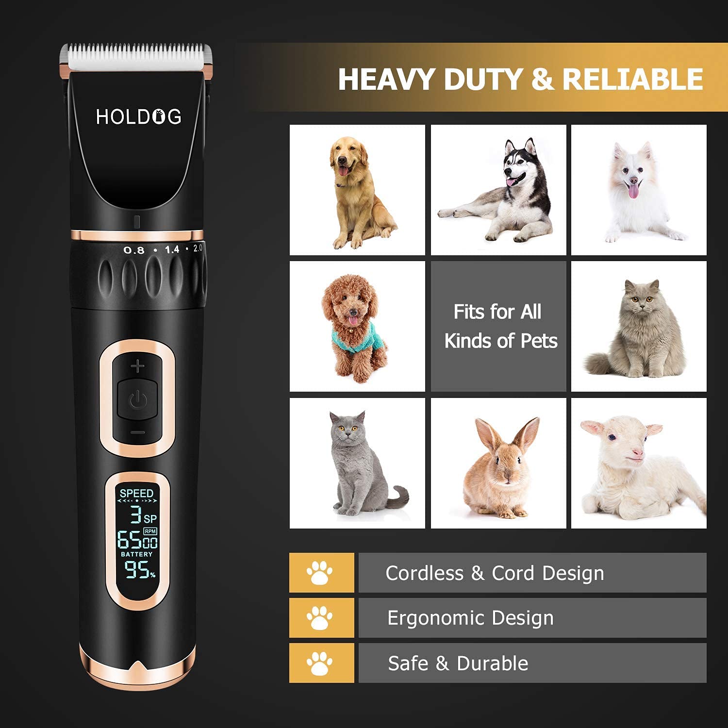 HOLDOG dog clippers low-noise feature enabling stress-free grooming sessions