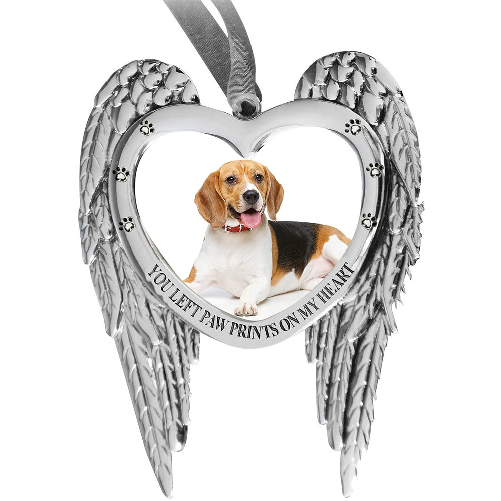 Holiday Jingle dog remembrance ornament with nickel plating highlights cherished photos for a lasting memorial