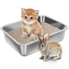Holintan litter box front view highlights easy entry for small pets and stainless steel durability.
