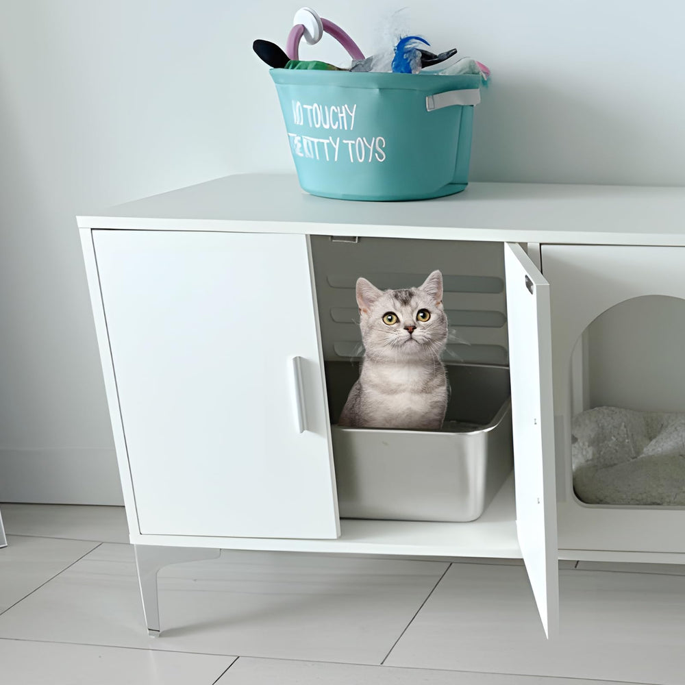 Holintan stainless steel litter box 2-pack daily-cleaning view, quick wipe-down after use.