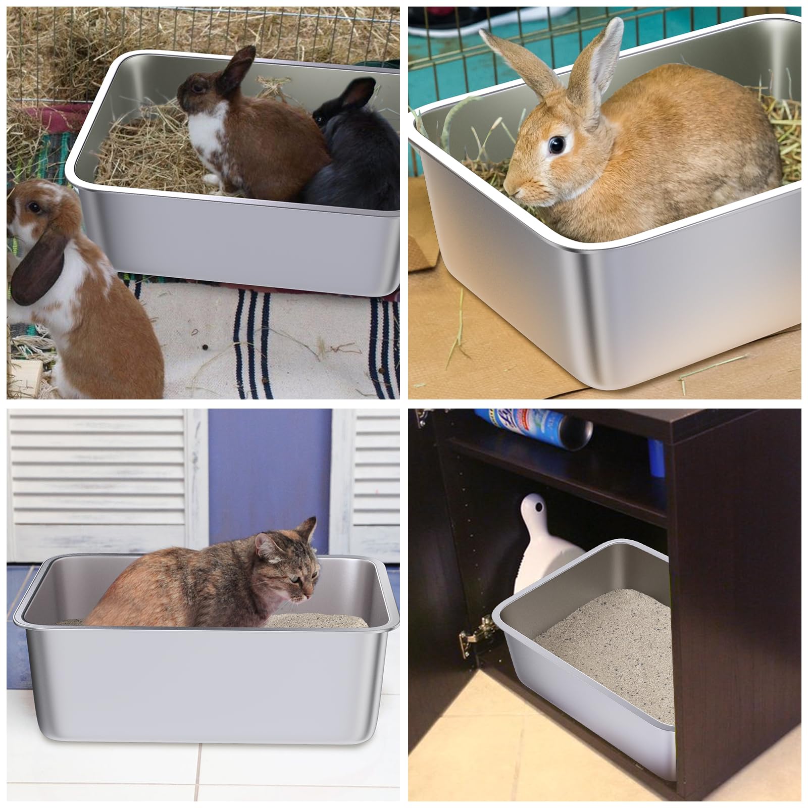 Holintan stainless steel litter box 2-pack edge detail, no coating reduces odor-absorption risk.