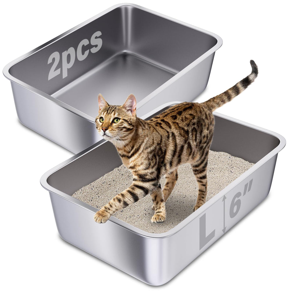 Holintan stainless steel litter box 2-pack top view shows spacious interior for easy scooping.