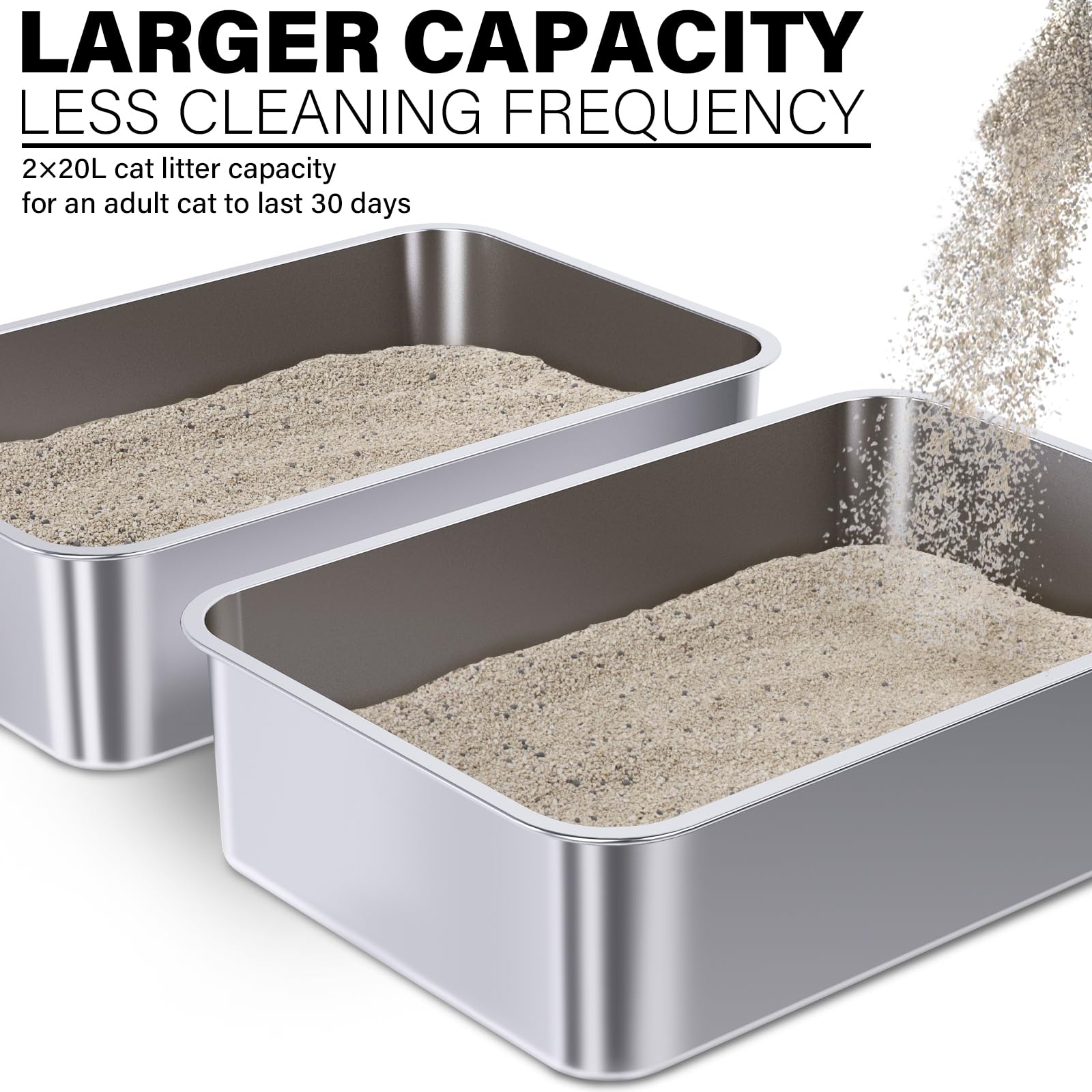 Holintan stainless steel litter box durable and rust-resistant design supports long-term use.