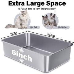Holintan extra-large stainless steel litter box for big cats, spacious and comfortable.