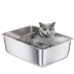 Holintan stainless steel litter box front view, easy-clean non-stick surface.