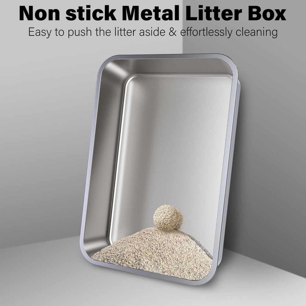 Holintan stainless steel litter box interior highlighting non-stick surface for easy cleaning.