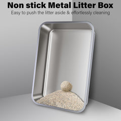 Holintan stainless steel litter box interior highlighting non-stick surface for easy cleaning.