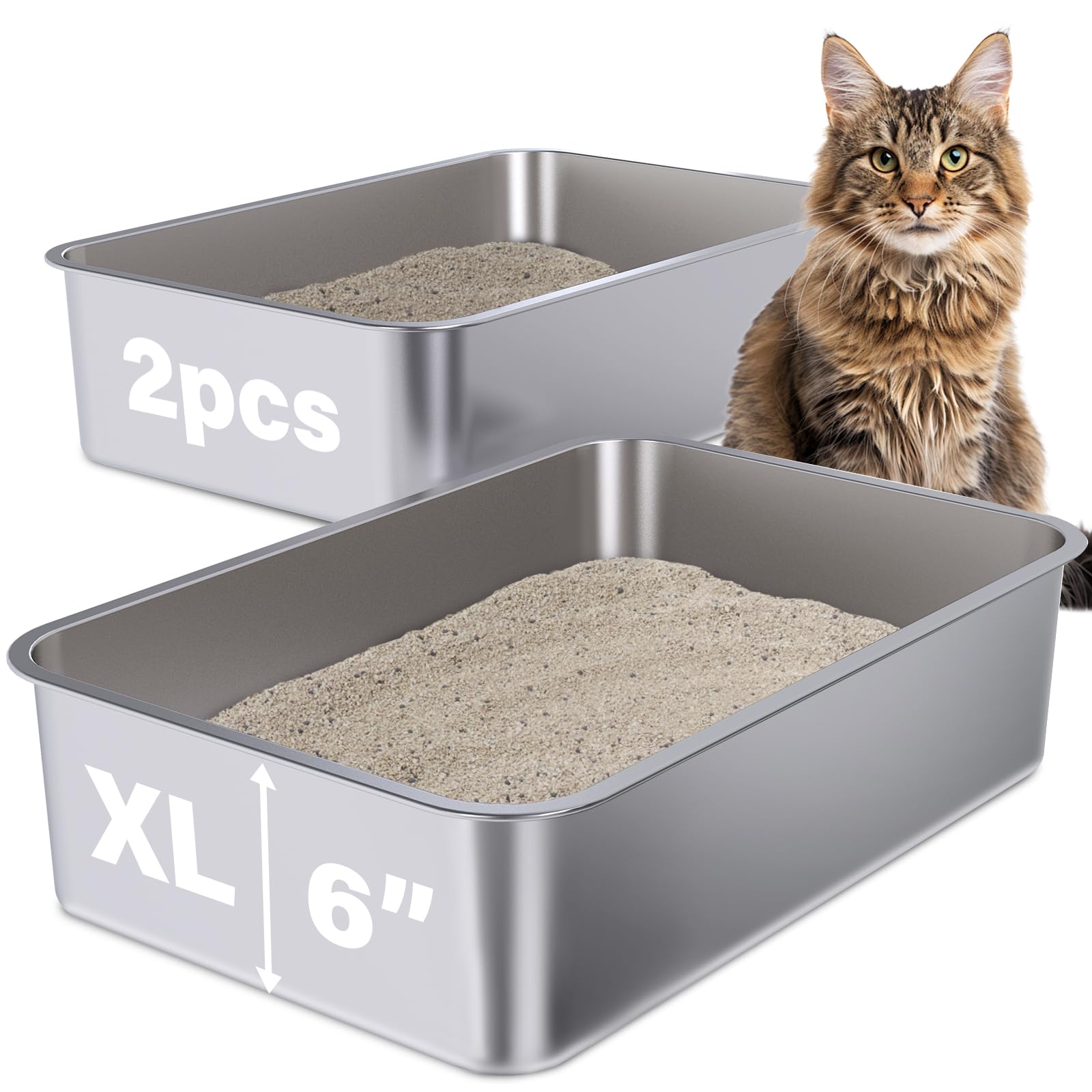 Holintan stainless steel litter box pair-pack ideal for multi-pet homes and easy maintenance.