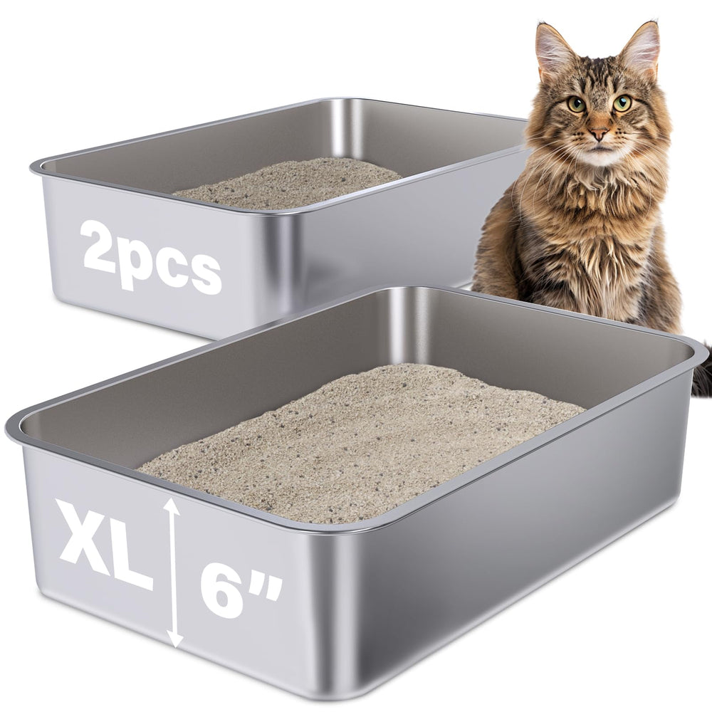 Holintan stainless steel litter box pair-pack ideal for multi-pet homes and easy maintenance.