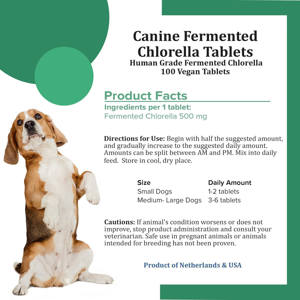 Holistic Bin canine chlorella tablets tablet-closeup-oral-care shows greens for fresh breath and oral care.