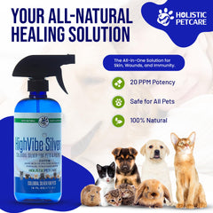 HOLISTIC PET CARE Colloidal Silver Spray bottle back view showing user-friendly hotspot care.