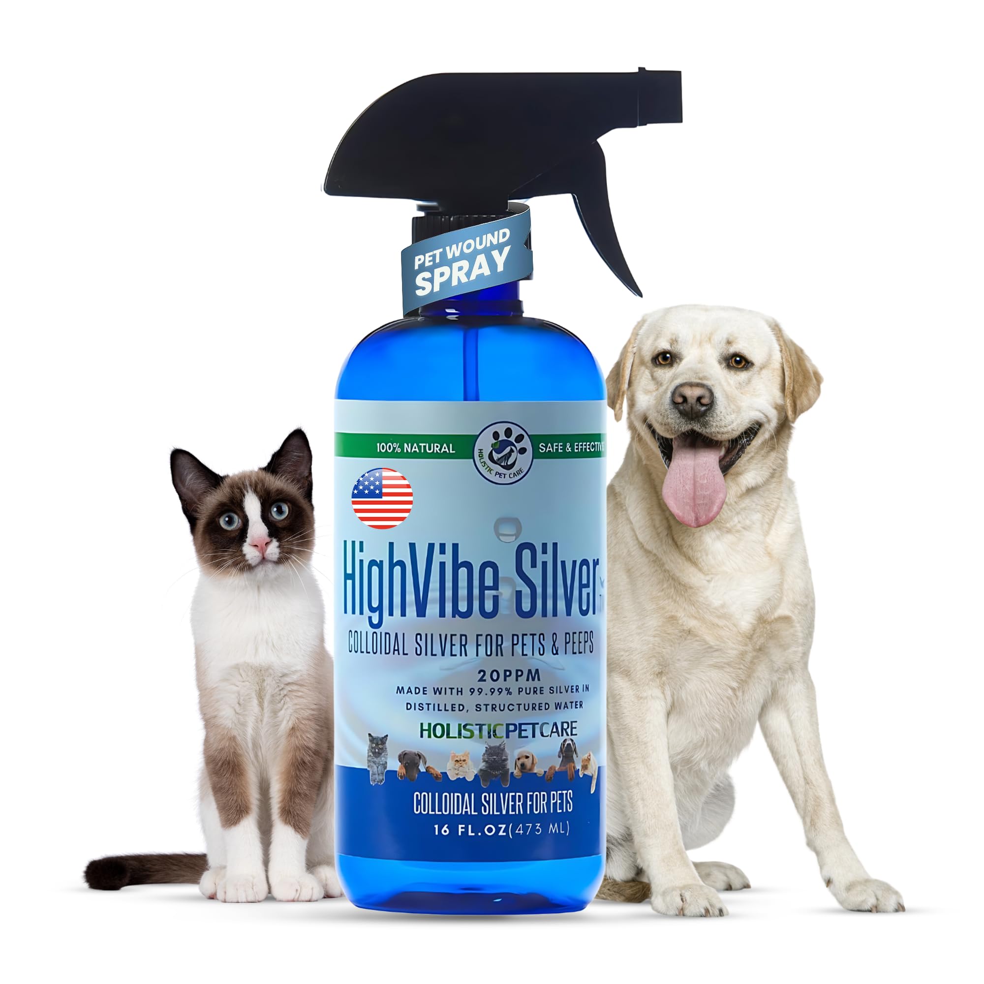 HOLISTIC PET CARE Colloidal Silver Spray bottle front view for gentle wound care and skin relief.