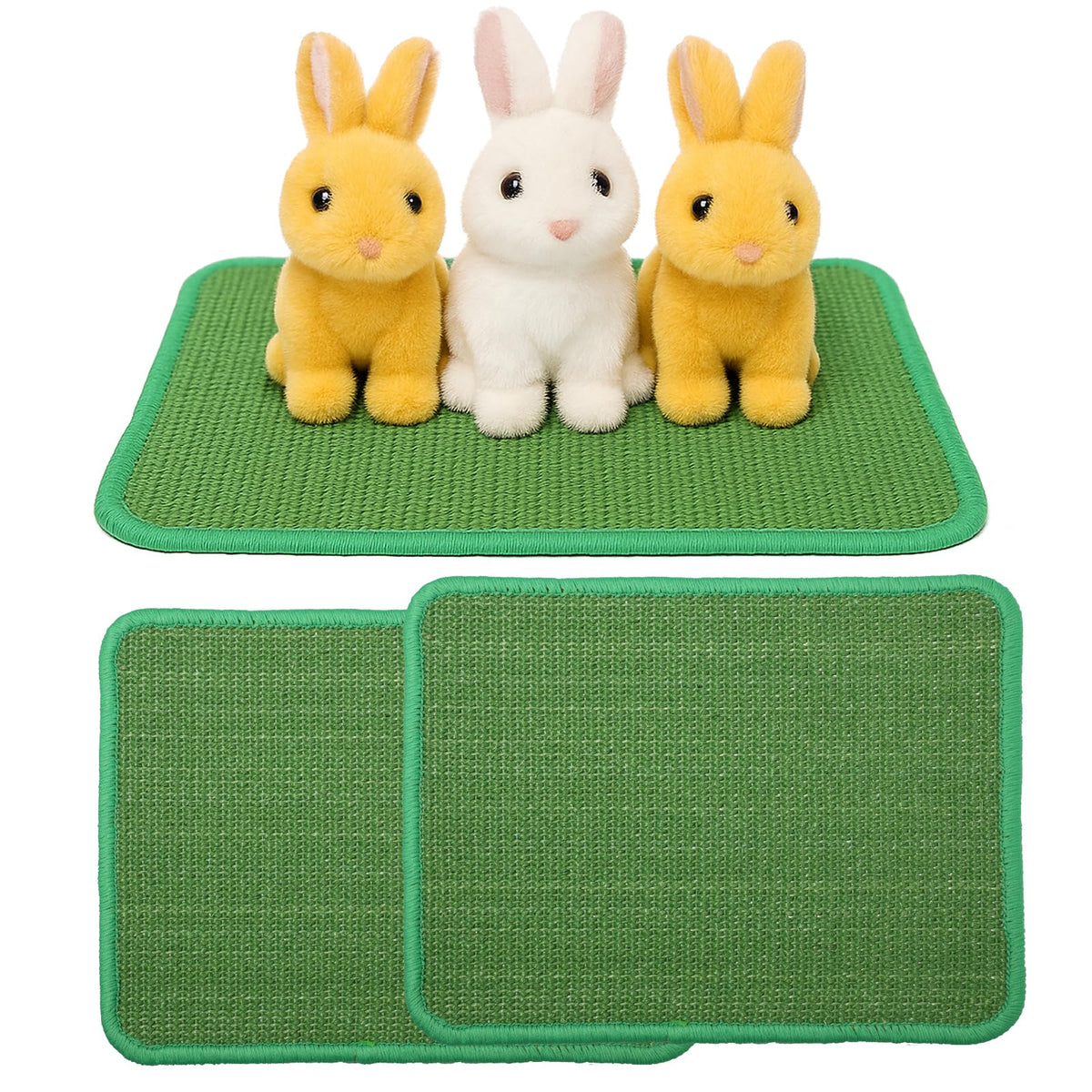 Hollima rabbit-scratcher-mat-green shows the natural sisal texture for indoor rabbits.