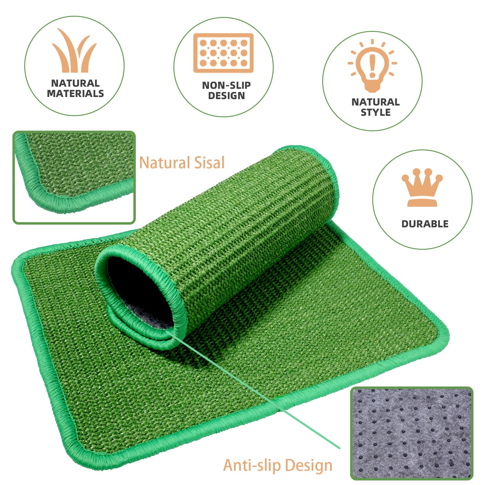 Hollima rabbit-scratcher-mat-green with anti-slip backing on wood floor.