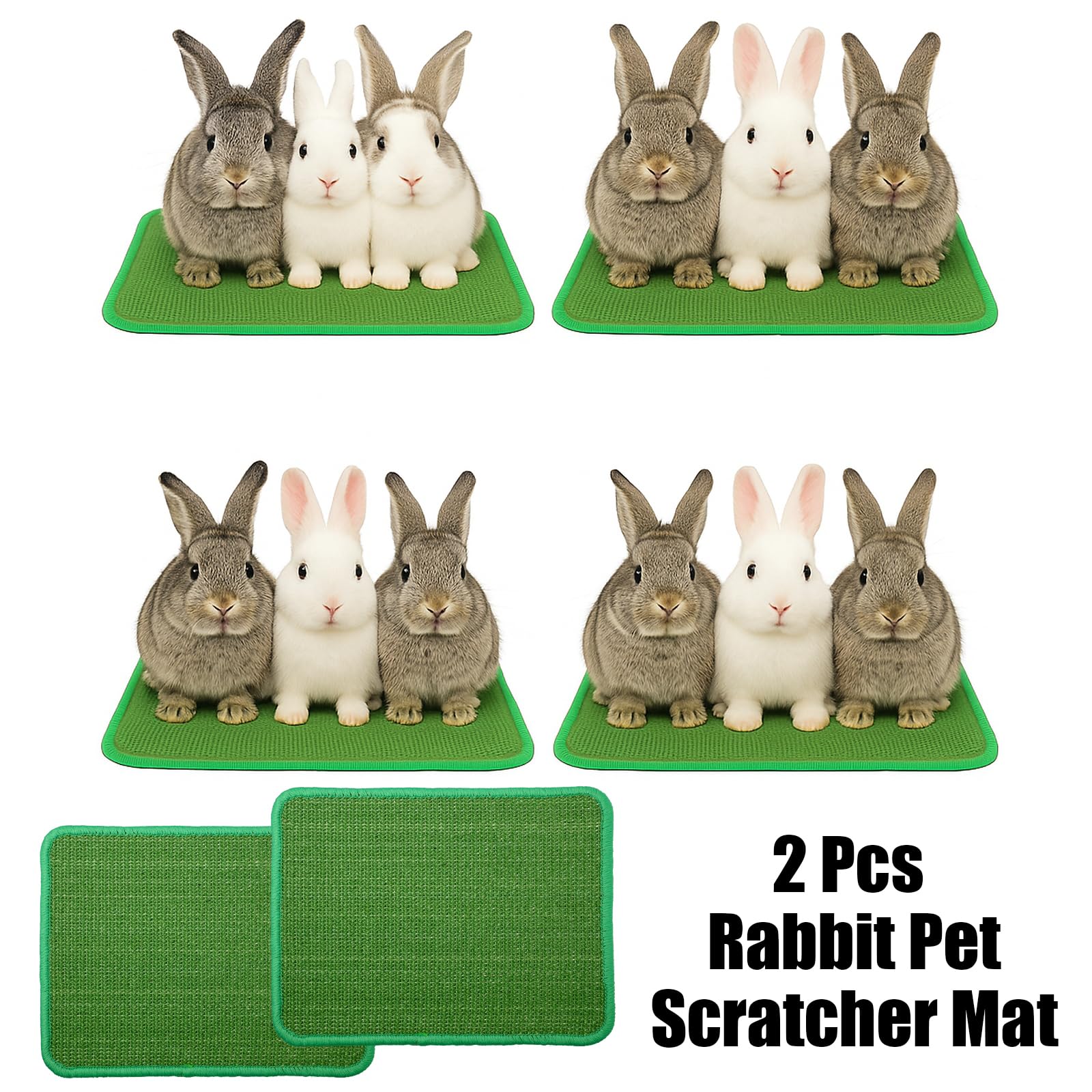 Hollima rabbit-scratcher-mat-green ready for nail and teeth maintenance play.