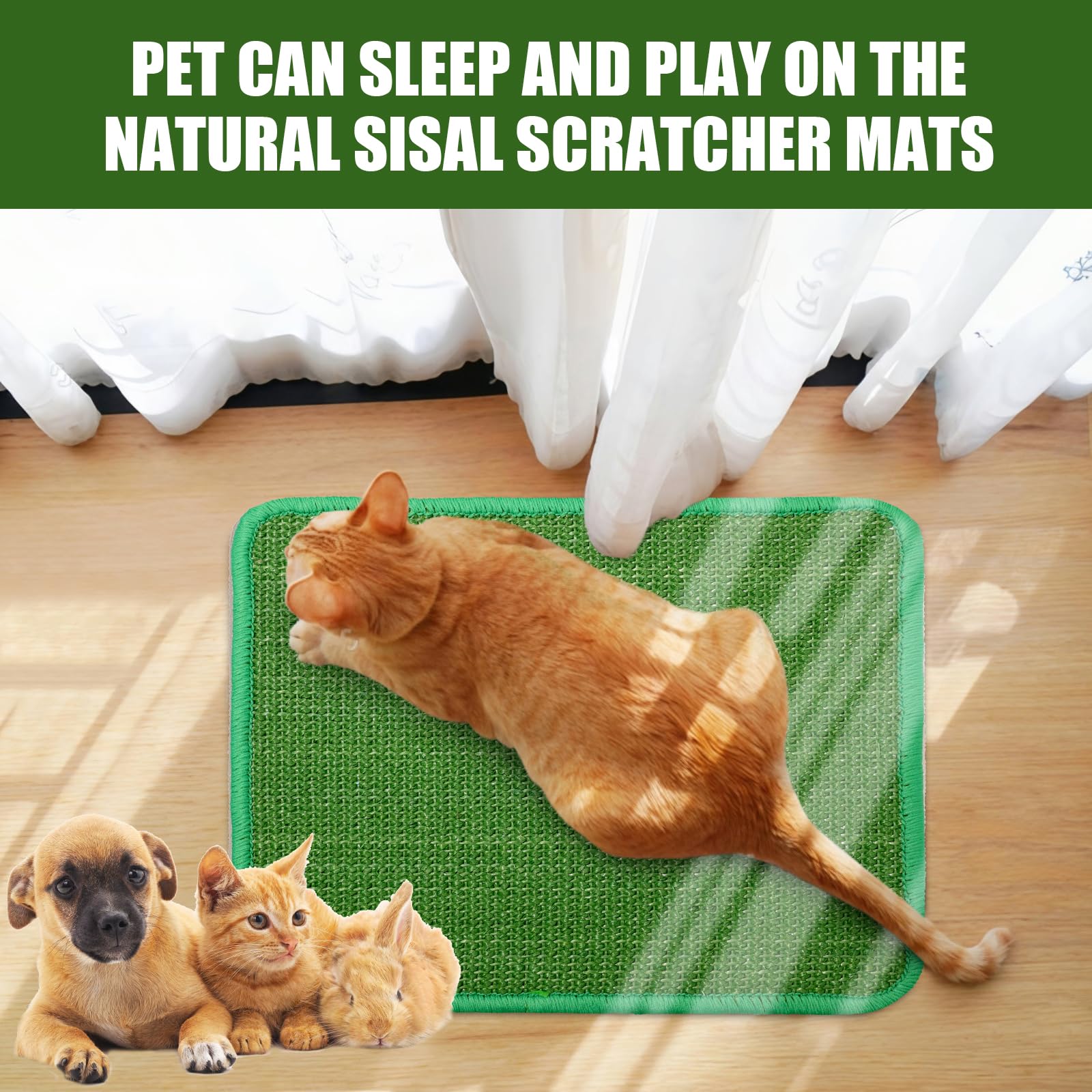 Hollima rabbit-scratcher-mat-green easy to clean after a playful session.