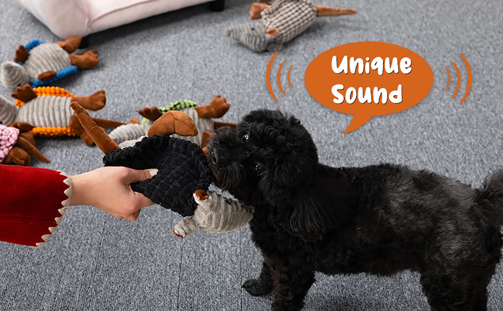Hollypet armadillo toy suited for small to large dogs across all breed sizes.