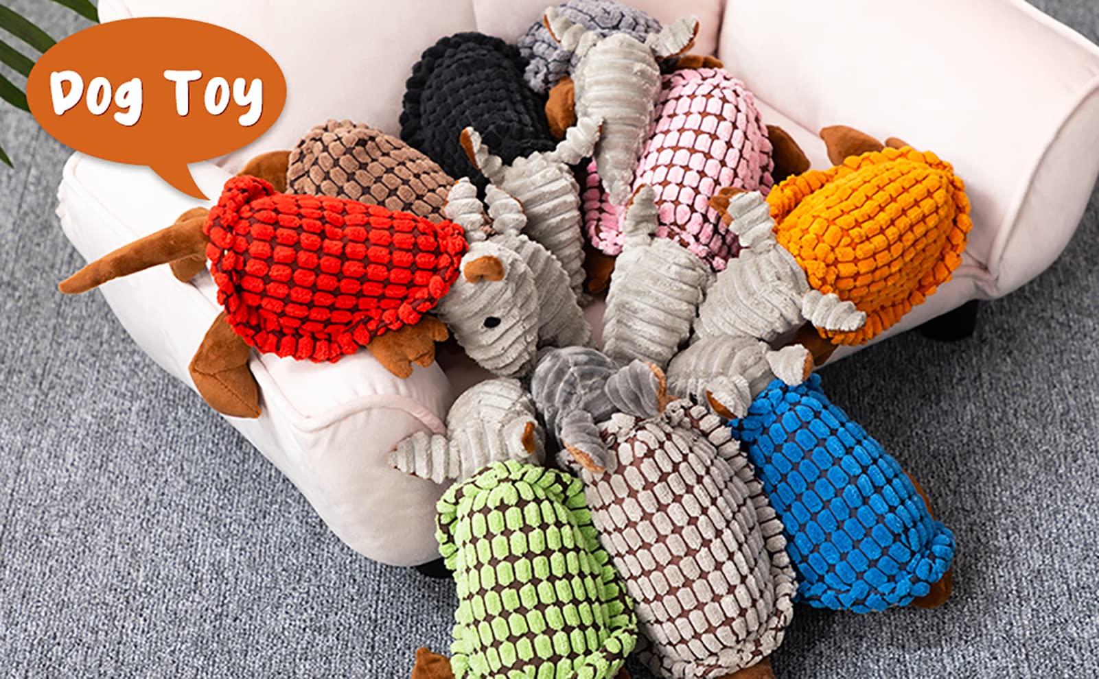 Hollypet armadillo toy comes in multiple colors to fit your pet's personality.