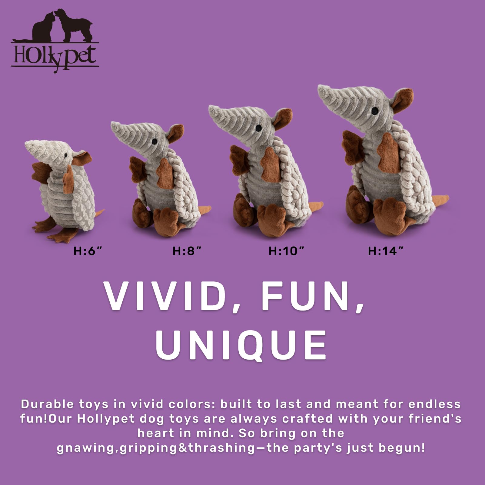 Hollypet Armadillo plush color varieties, appealing look for puppies during cuddly playtime