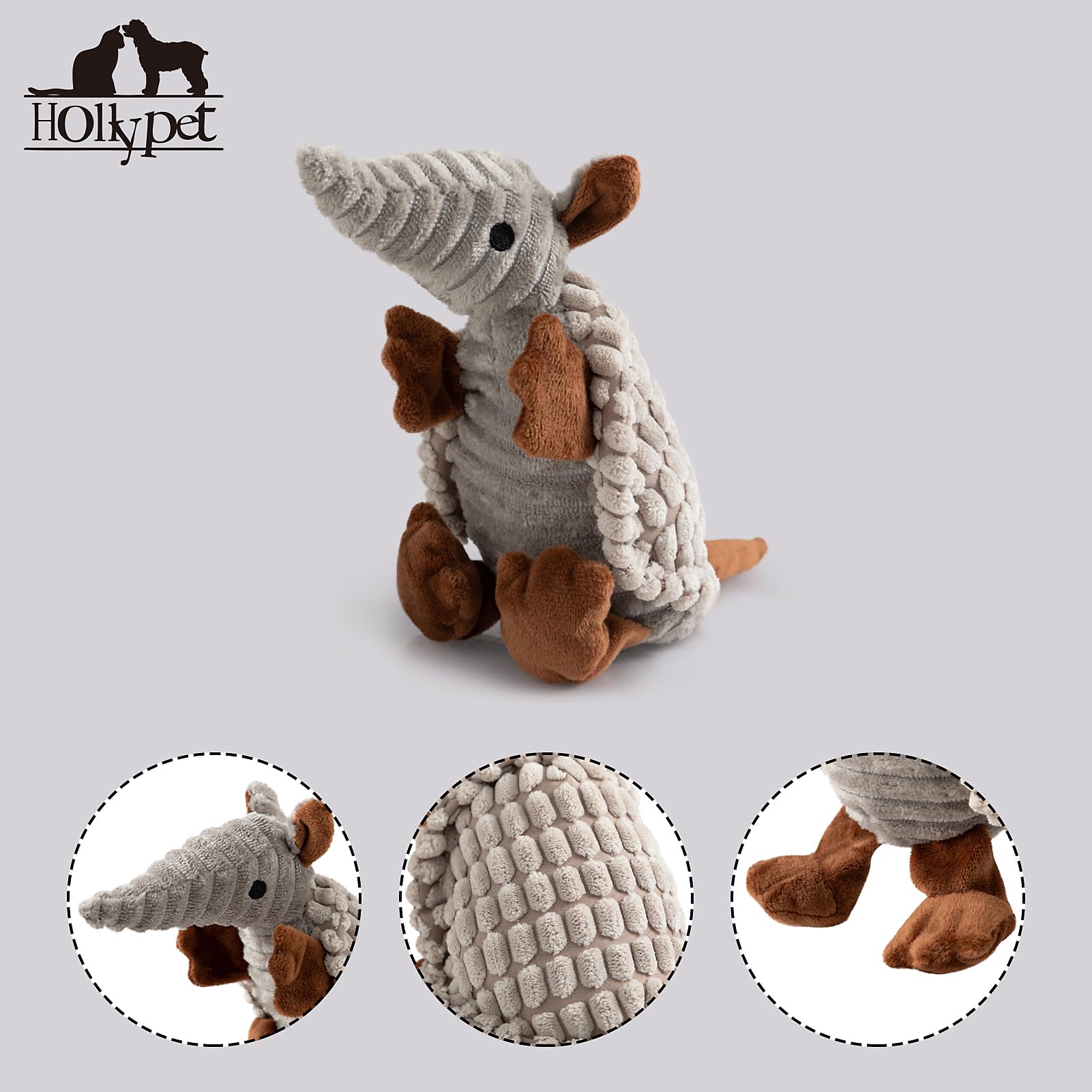 Hollypet Armadillo plush dog playing, engages retrieval and bonding with gentle squeak