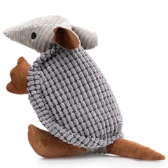 Hollypet Armadillo plush squeaky toy in dark gray for interactive play and gum massage.