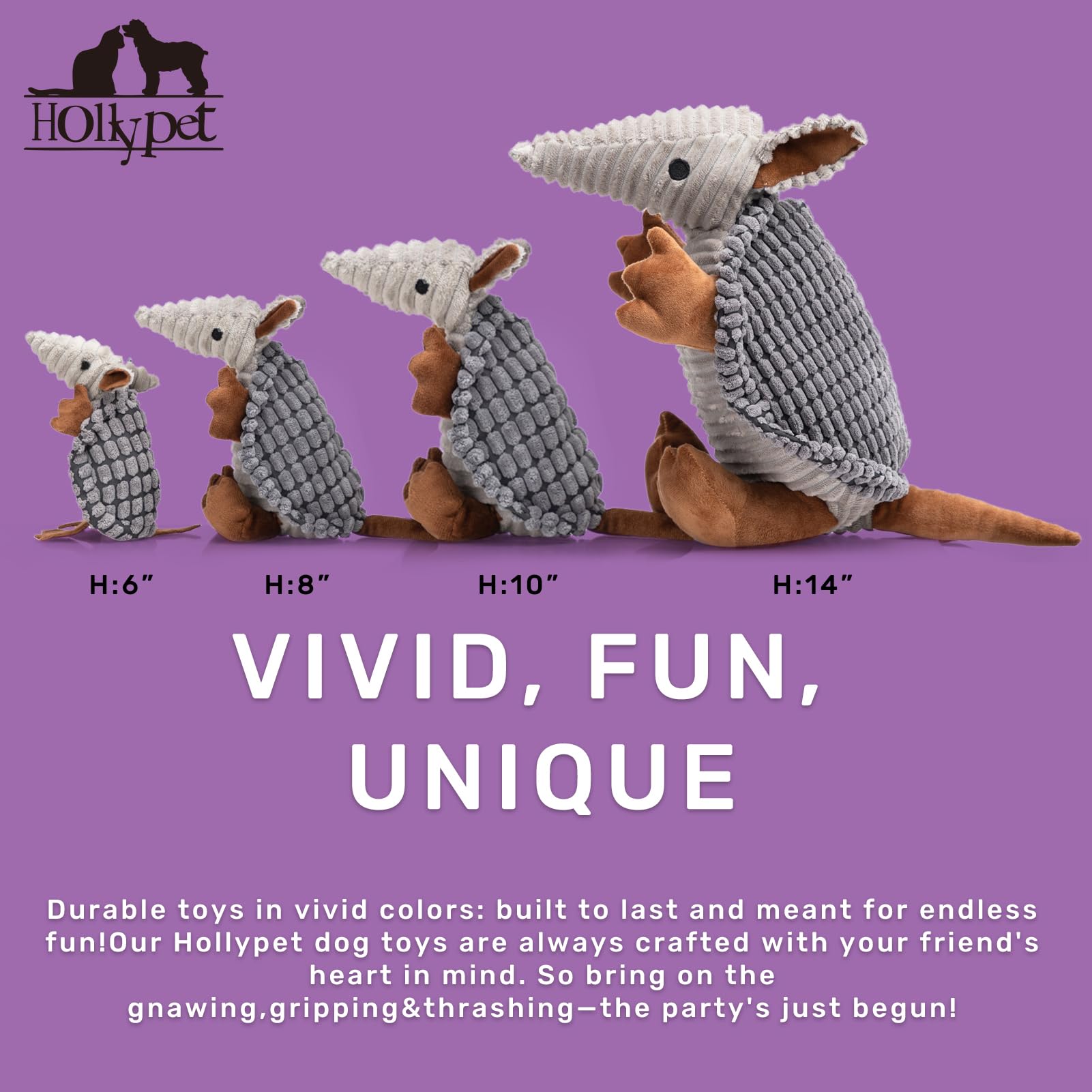 Hollypet armadillo dog toy with squeak, ideal for tossing and retrieving sessions.