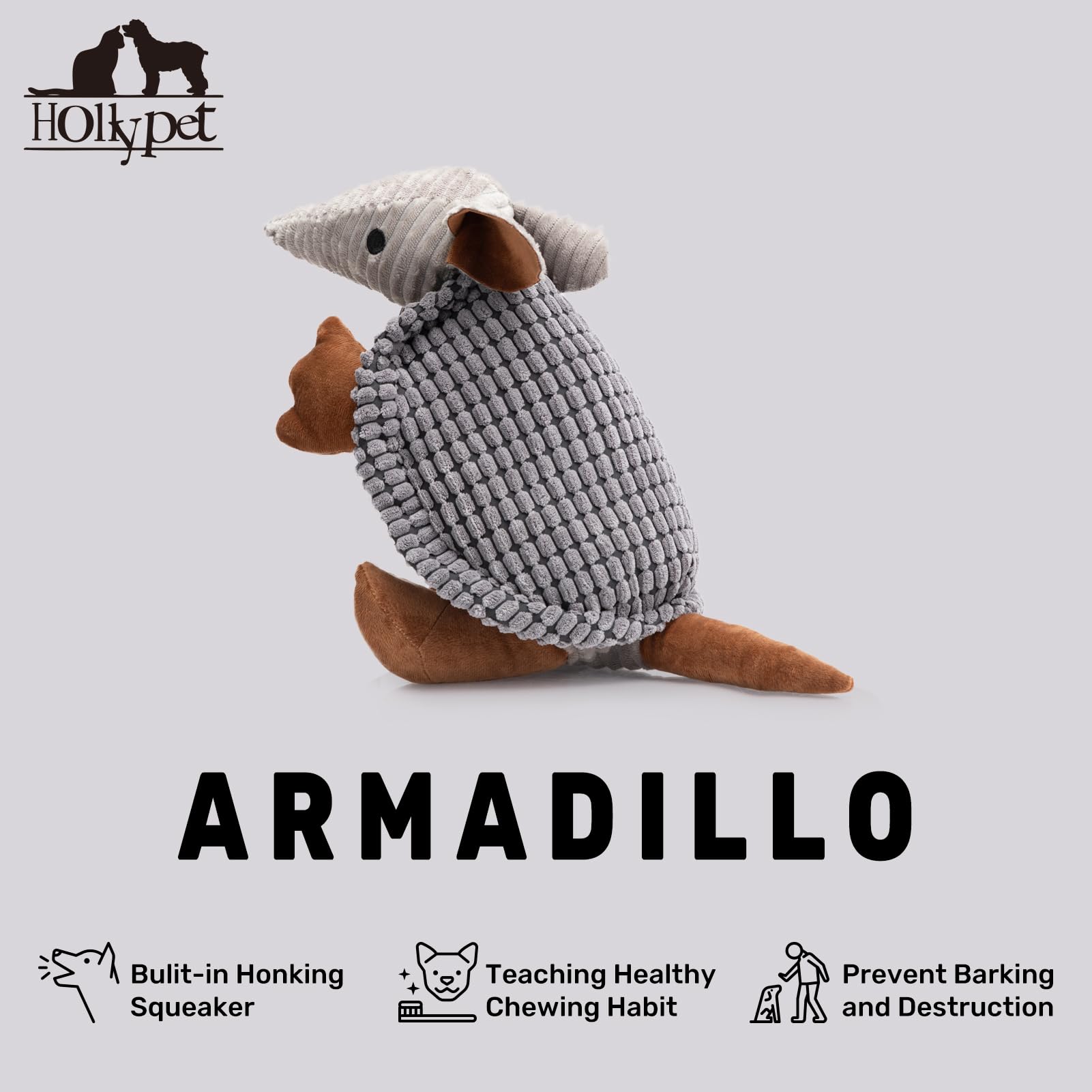 Hollypet Armadillo plush toy encourages bonding during playtime with small and medium dogs.