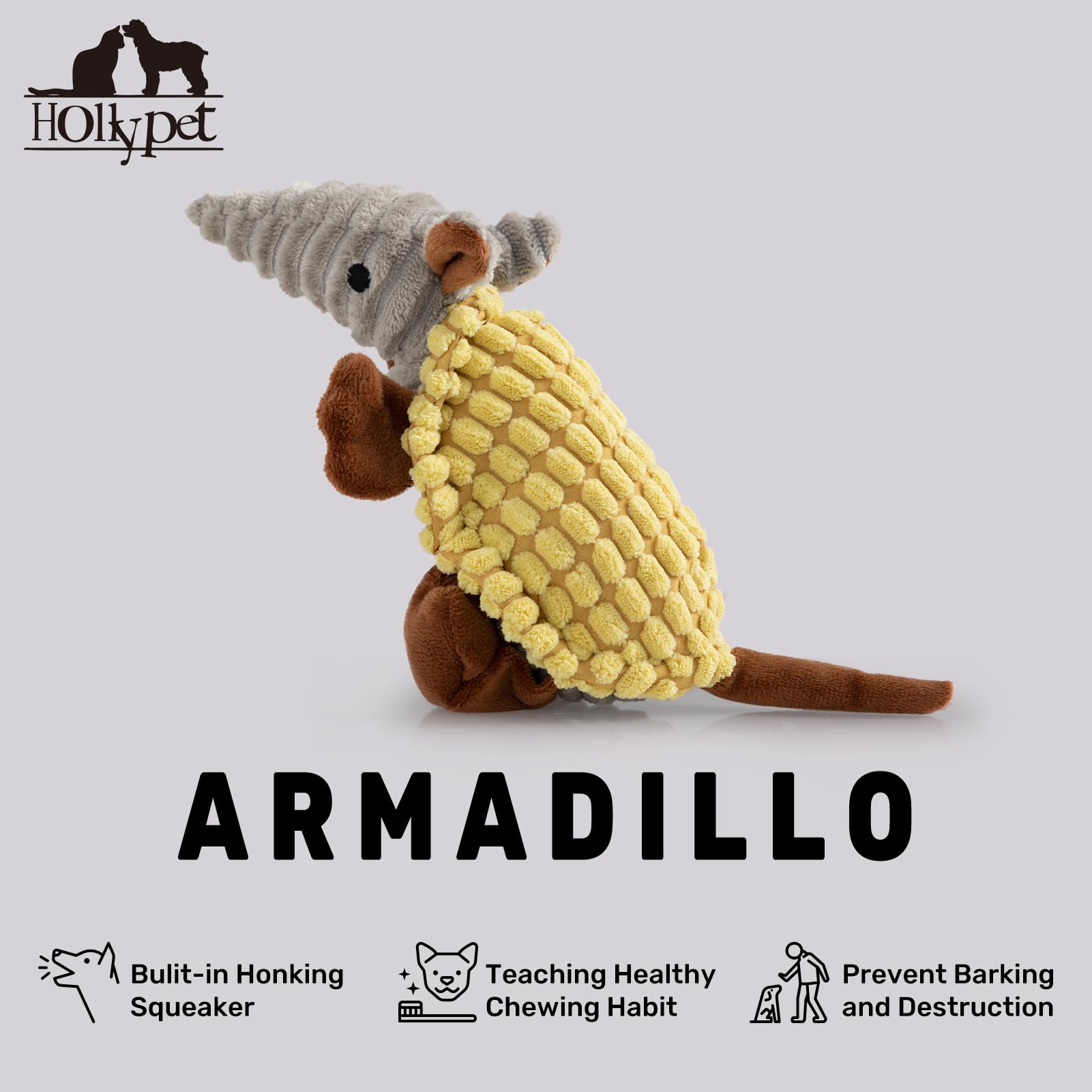 Hollypet Armadillo plush toy used for dog play and fetch