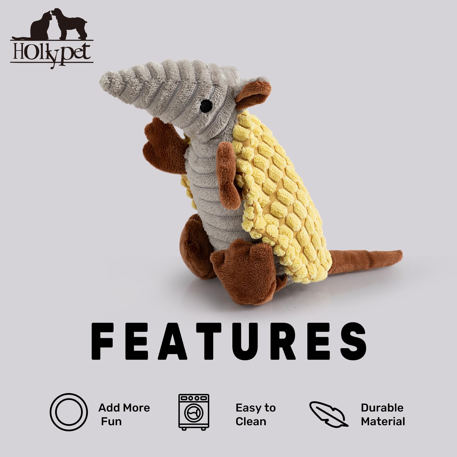 Hollypet Armadillo plush toy durable-soft-material for indoor/outdoor play