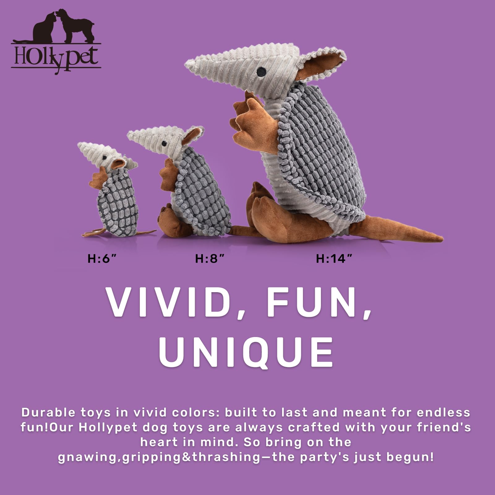 HollyPet Armadillo Plush Toy fabric close-up highlights soft, durable material