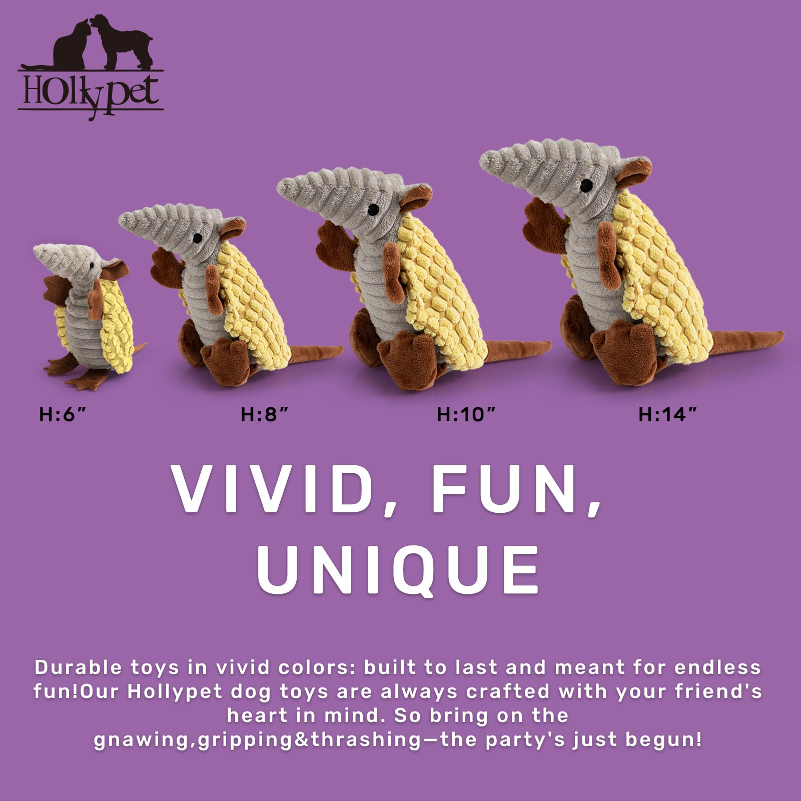 Hollypet Armadillo plush toy grunt-sound for engaging fetch