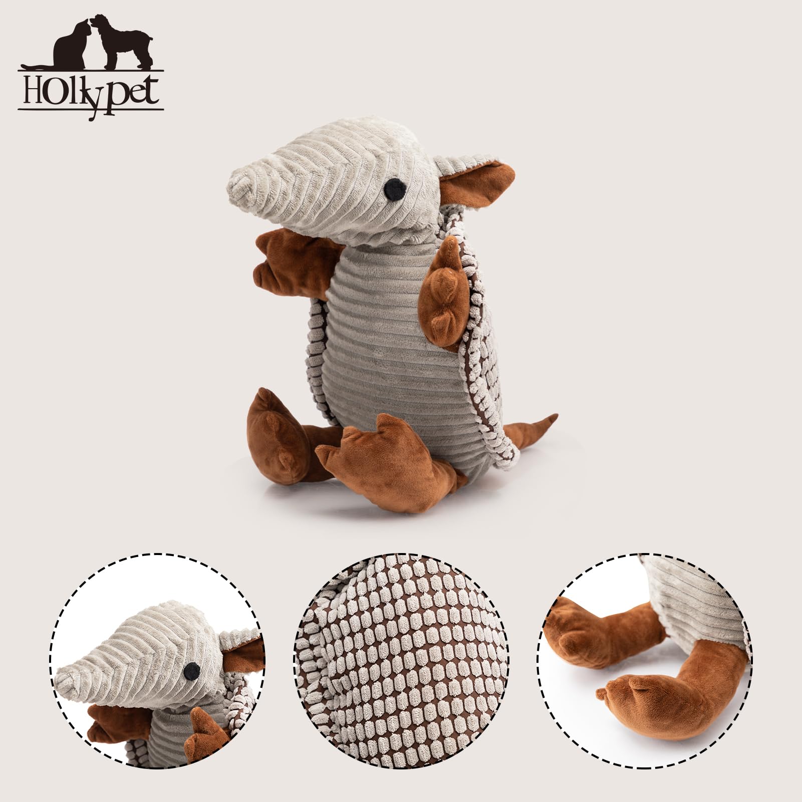 Hollypet Armadillo toy durability close-up suitable for indoor and outdoor play.
