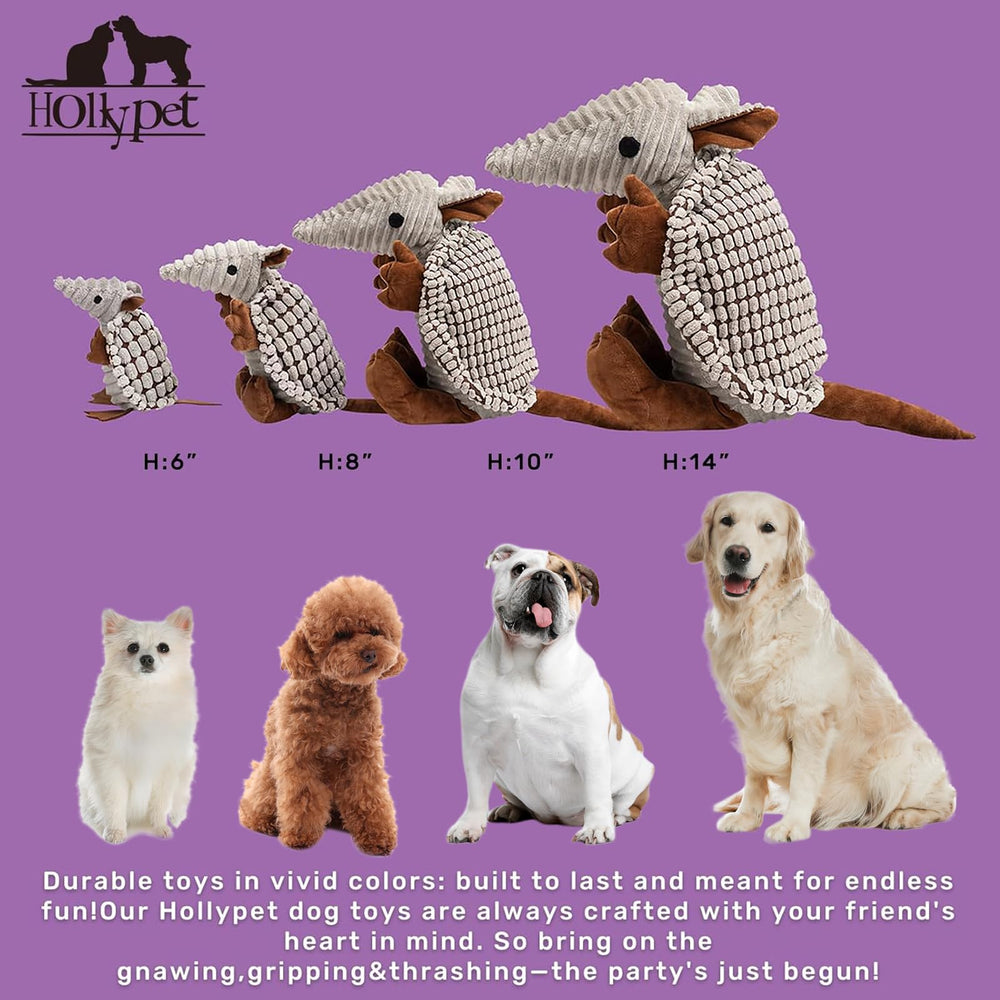 Hollypet Armadillo plush toy squeaker close-up for engaging play.