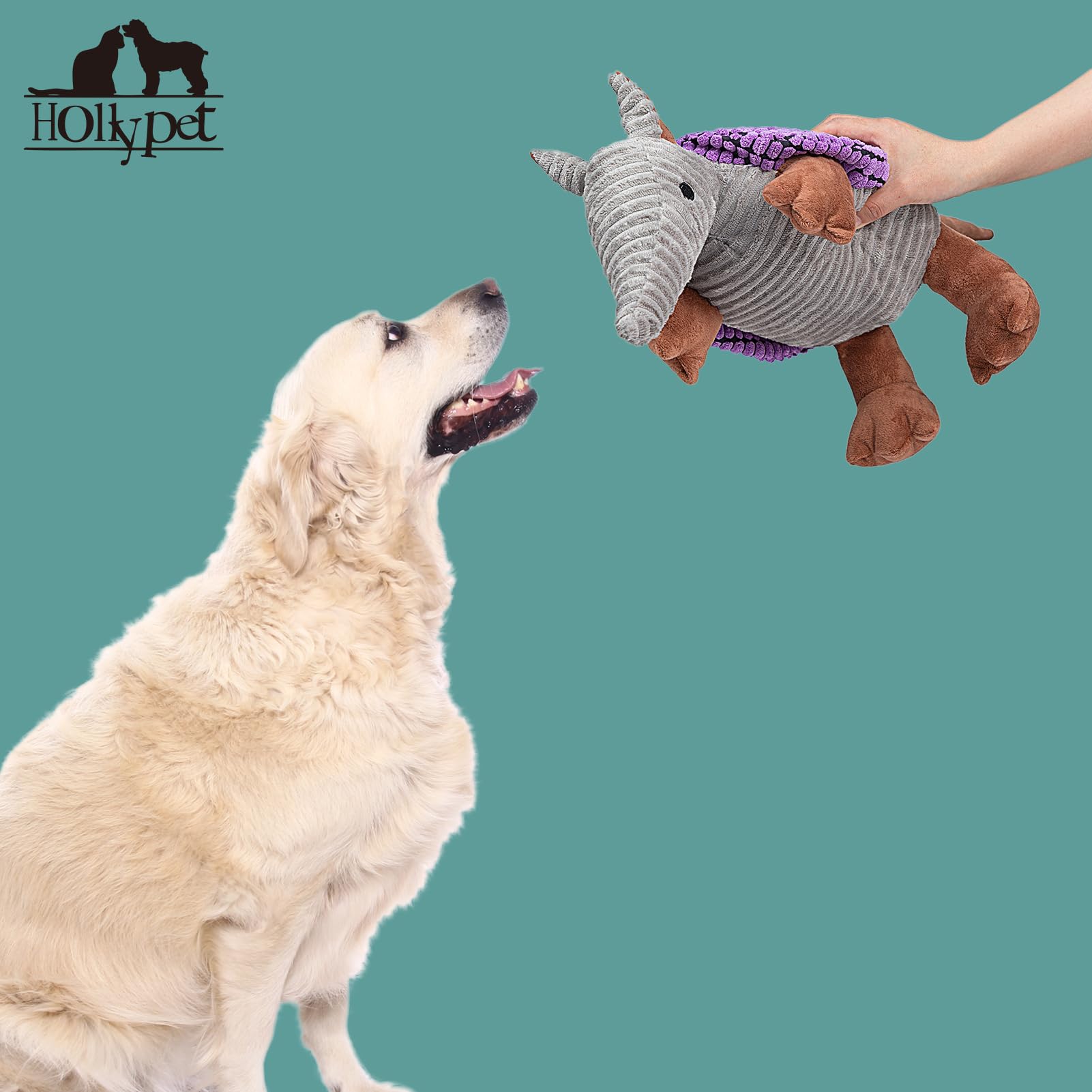 Hollypet Armadillo toy purple includes a textured surface to massage gums.