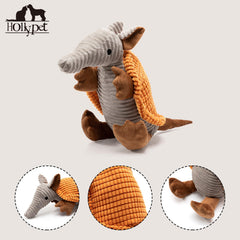 Hollypet armadillo plush texture featuring chew-friendly fabric massages gums.