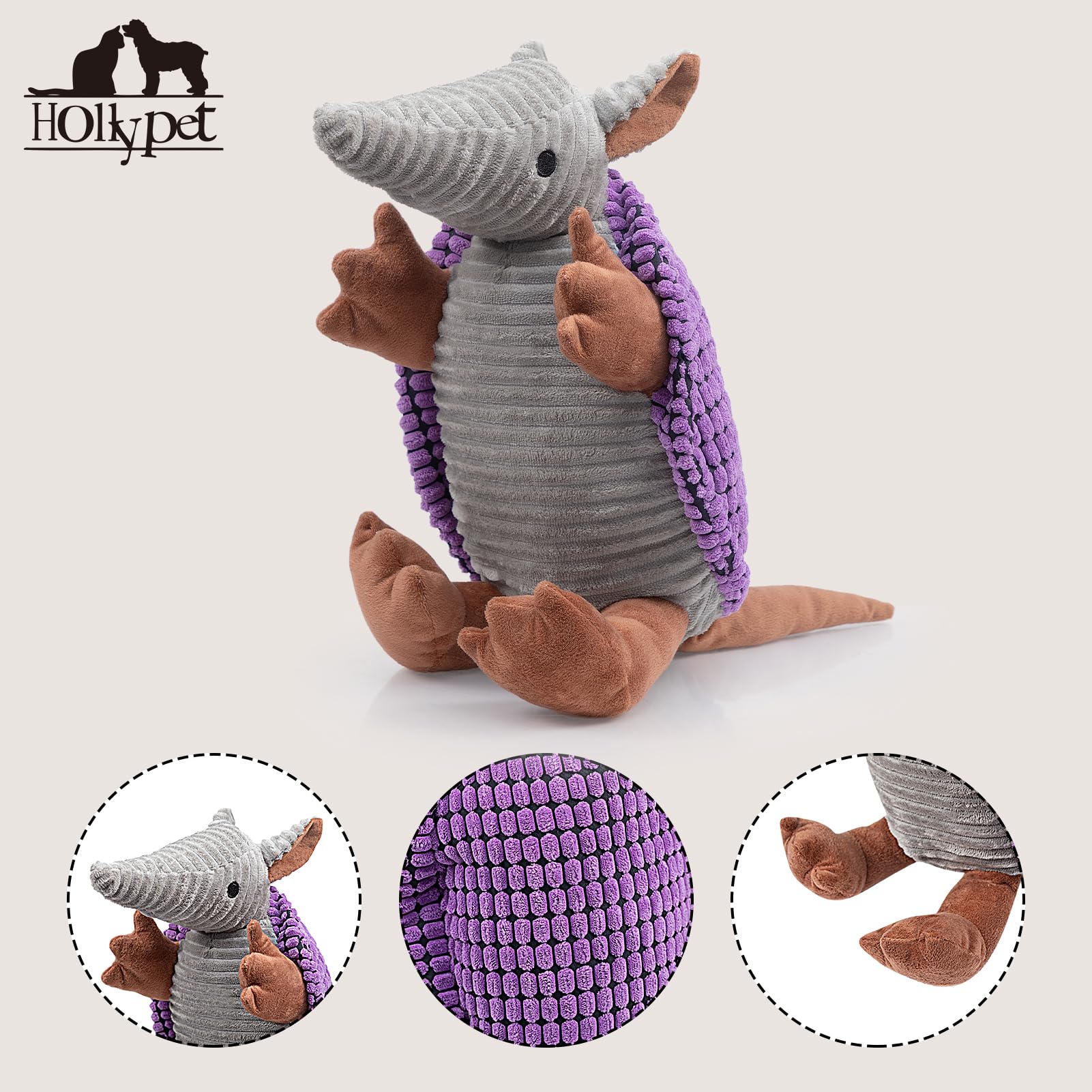 Hollypet Armadillo dog toy purple designed for tossing and retrieving outdoors.