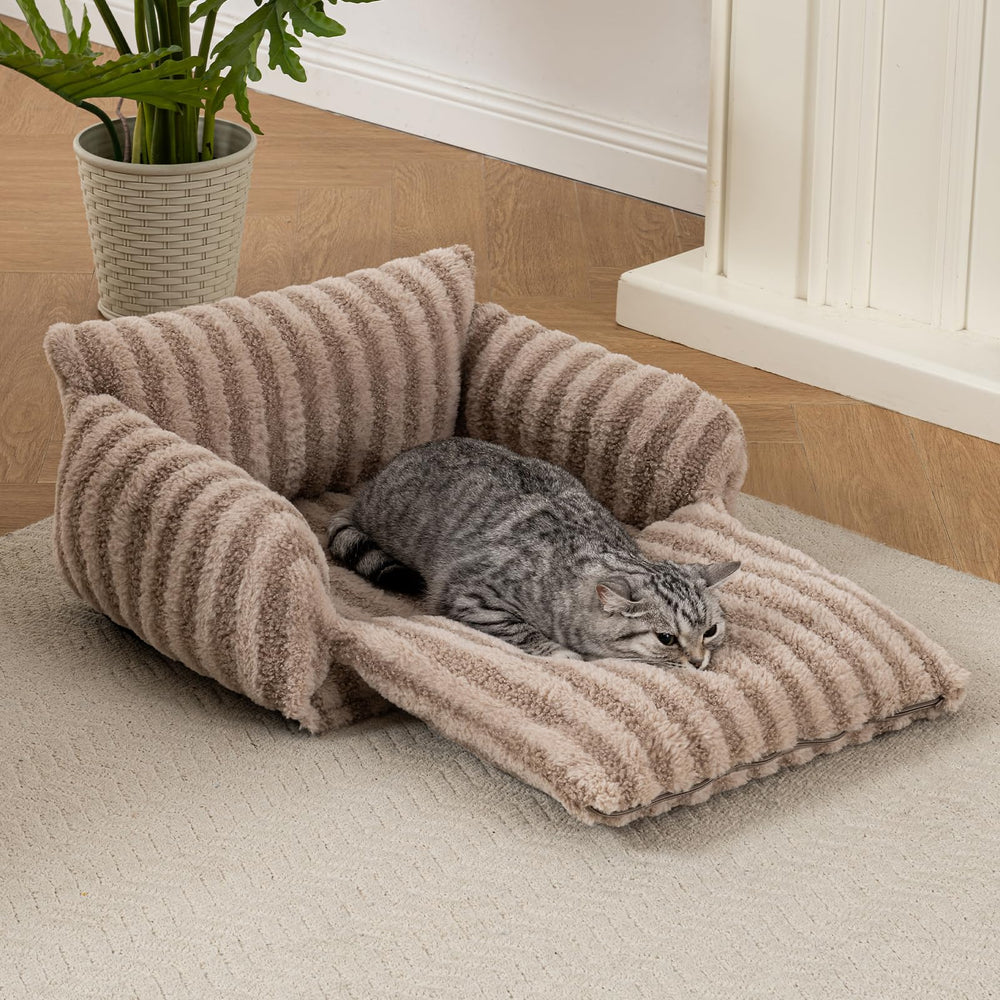 Hollypet cat bed khaki fabric blends with decor while offering warm comfort