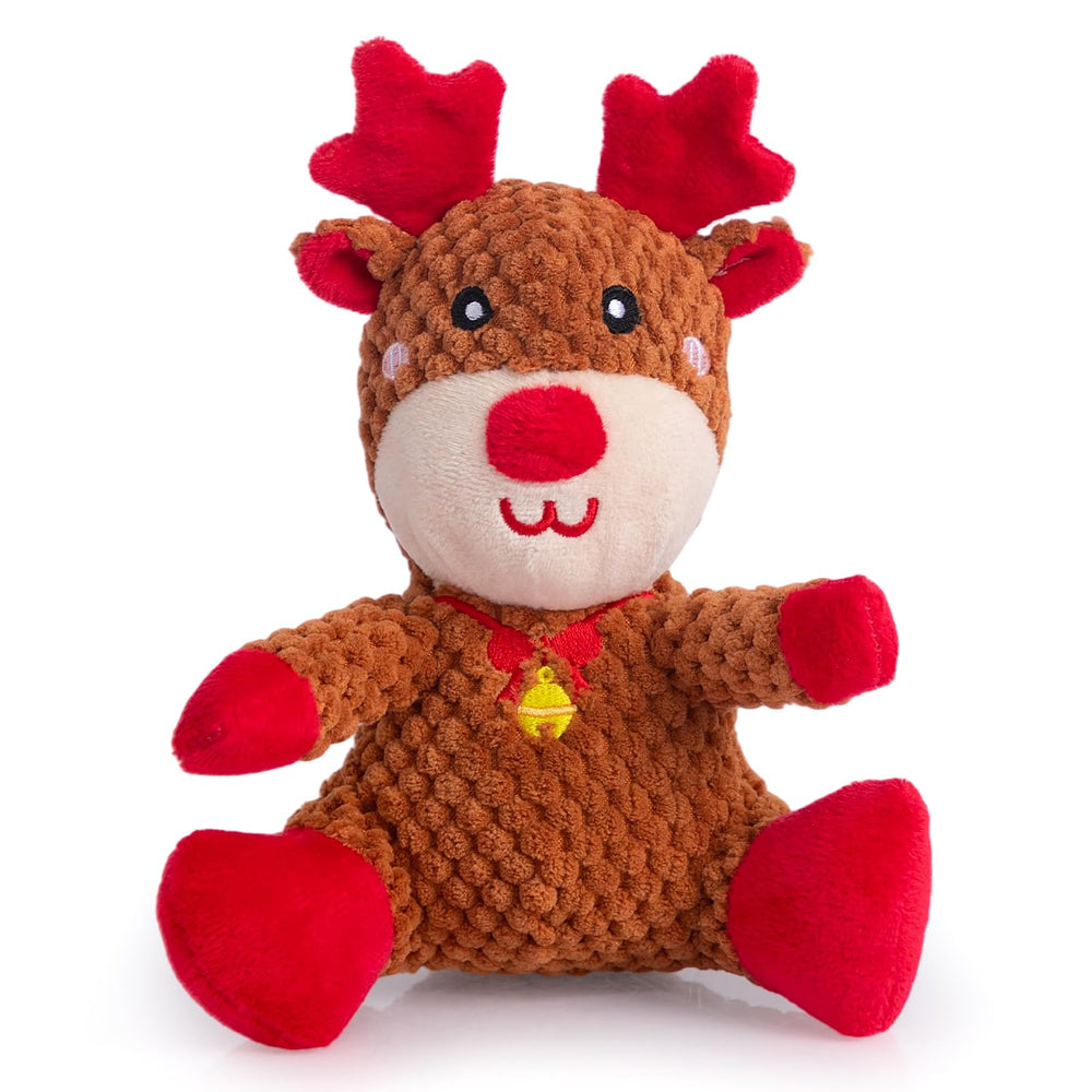Hollypet Christmas Squeaky Plush Elk Toy close-up showing durable plush texture for all breeds