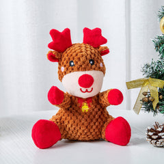 Hollypet Christmas Elk squeaker toy close-up highlighting safe stitching for lasting play