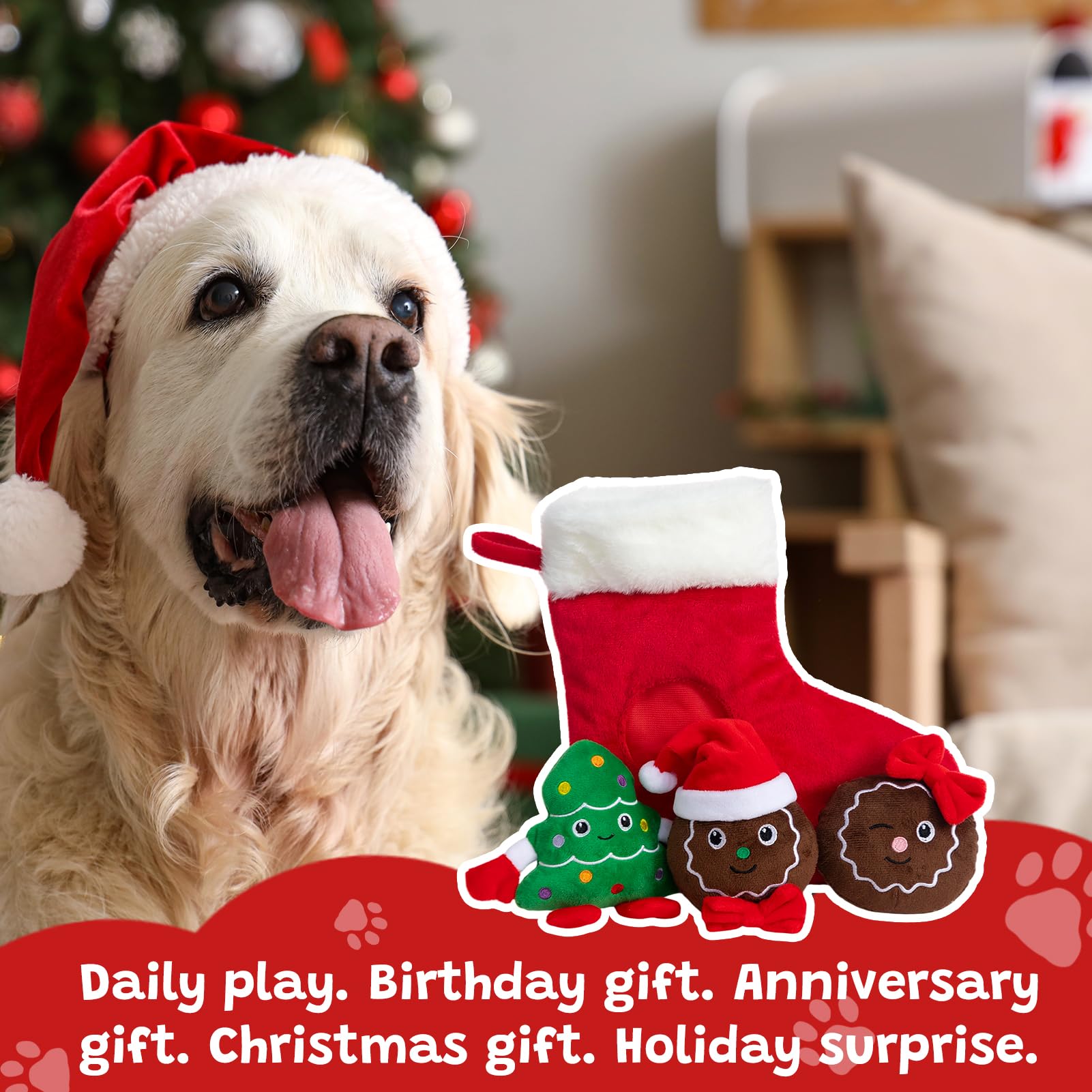 Hollypet Christmas Stockings Packaging conveys festive, ready-to-gift presentation.